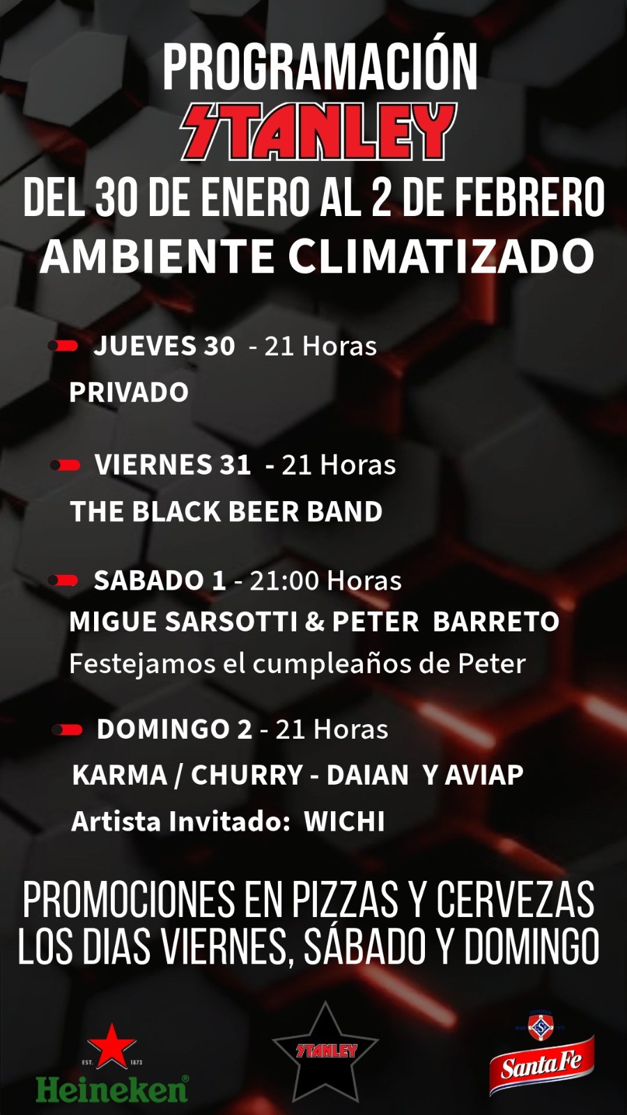 Programación de Stanley Bar del 30/1 al 2/2