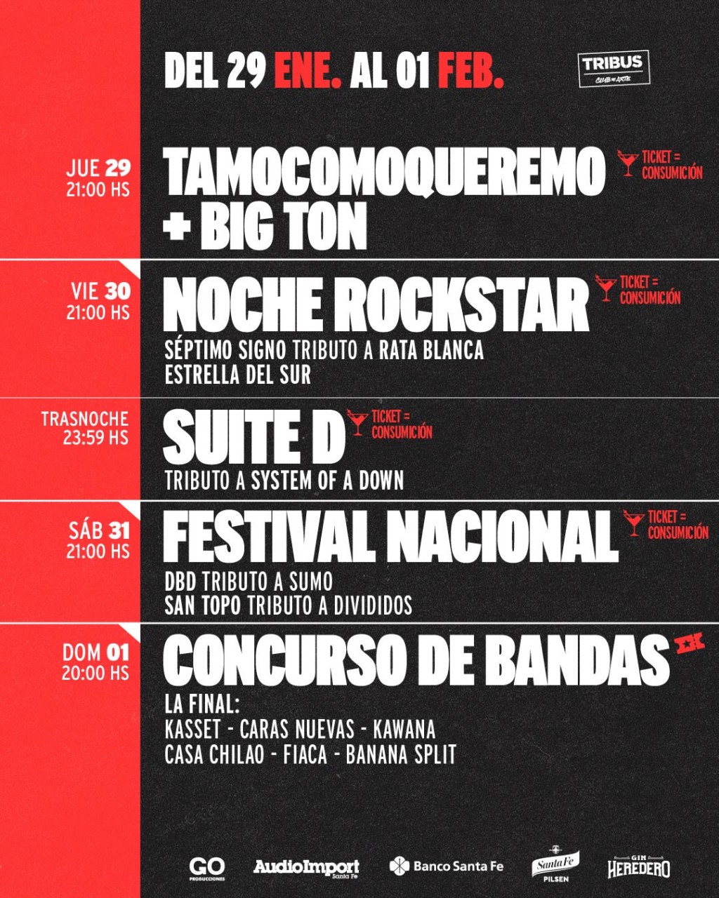 Programación de TRIBUS del 29/1 al 1/2