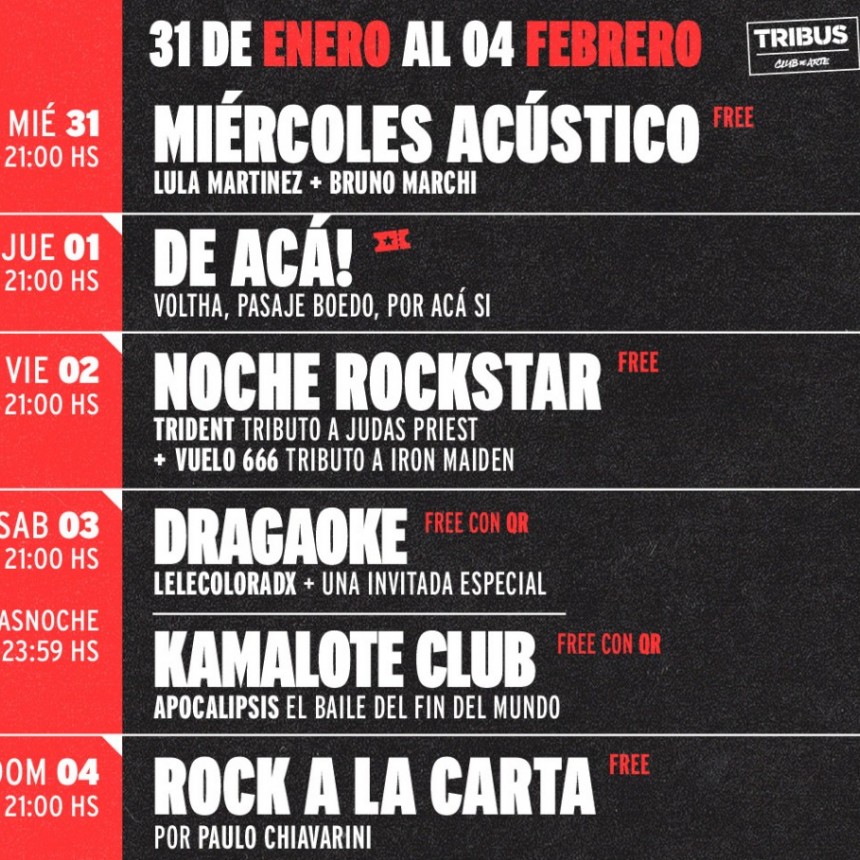 Agenda semanal de TRIBUS del 31/1 al 4/2