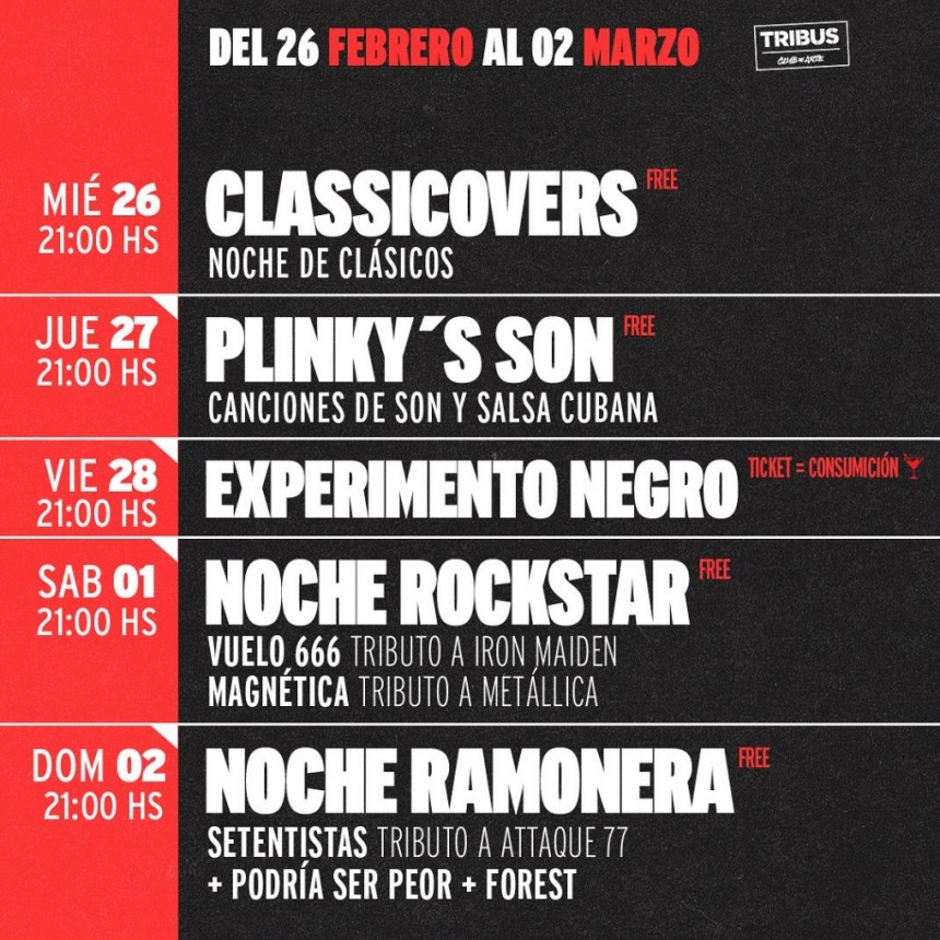 Agenda de Tribus del 26/2 al 2/3