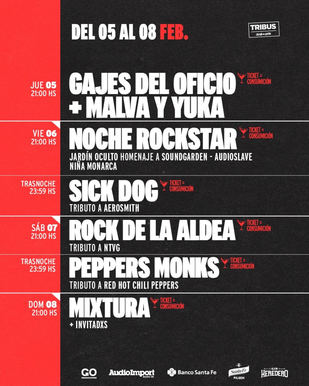 Programación de TRIBUS del 5/2 al 8/2