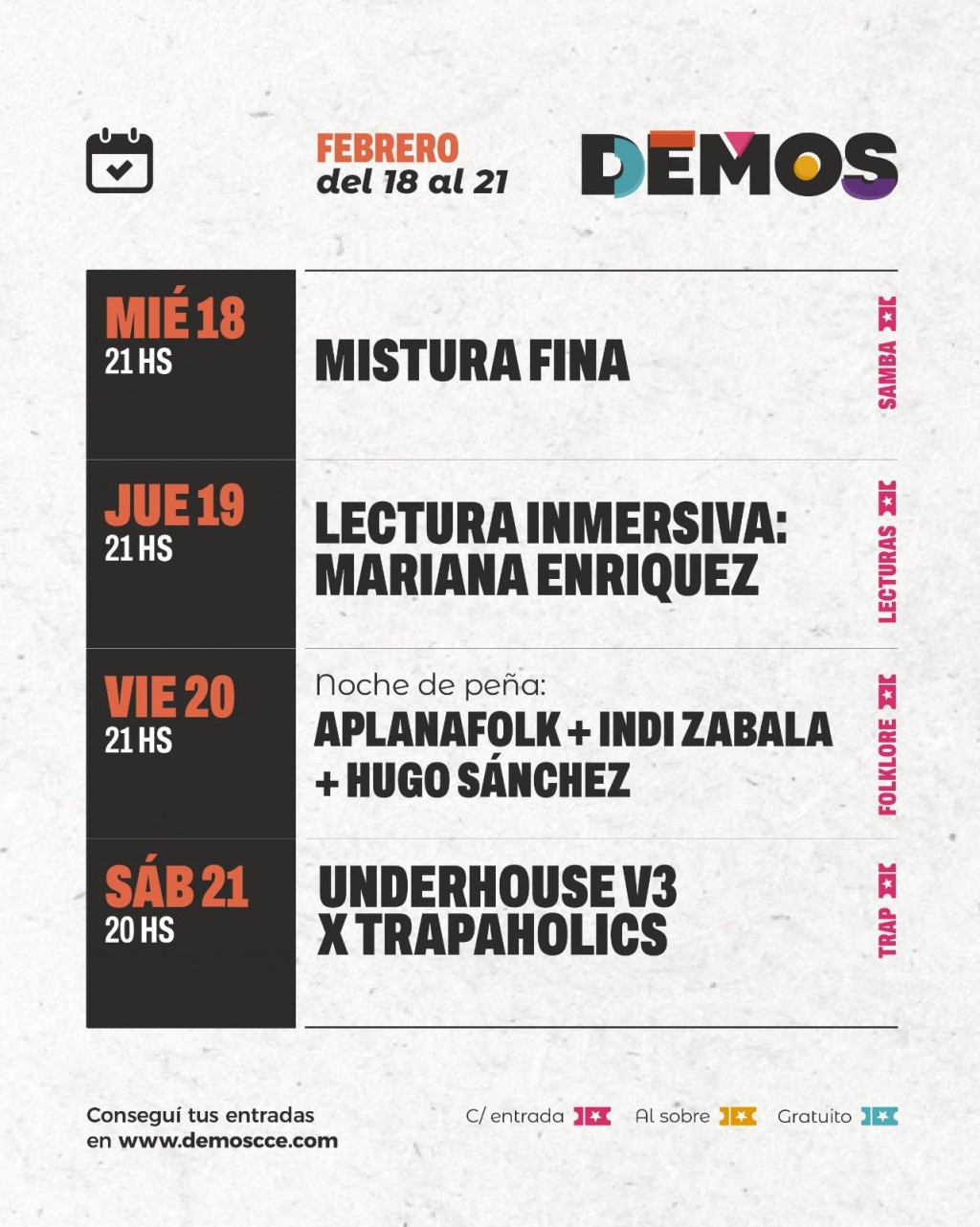 Programación de DEMOS del 18/2 al 21/2
