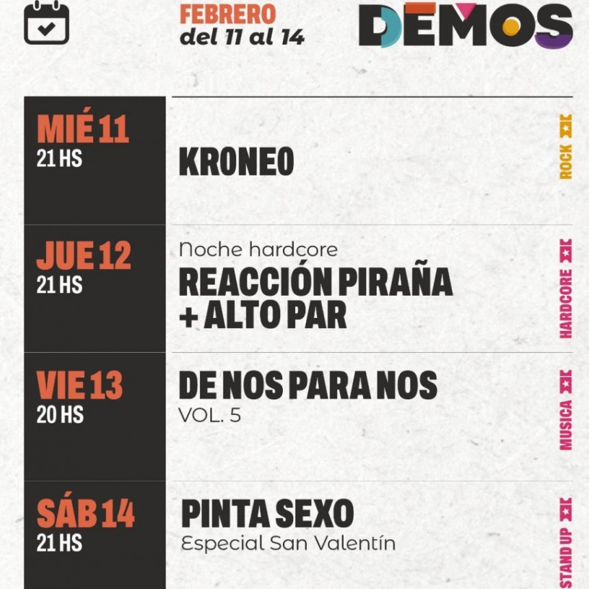 Agenda de DEMOS del 11/2 al 14/2