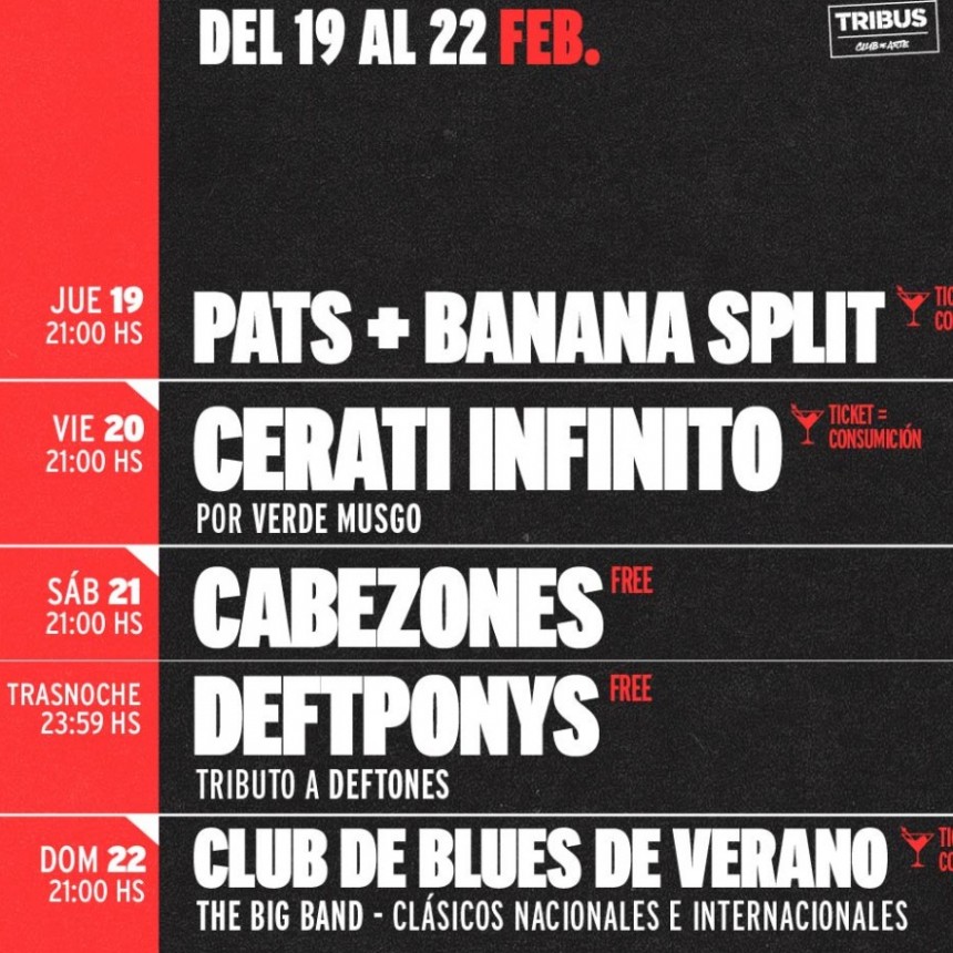 AGENDA SEMANAL TRIBUS CLUB DE ARTE: 19/2 al  22/2