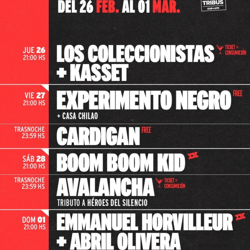 AGENDA SEMANAL TRIBUS CLUB DE ARTE: del 26/2 al 1/3