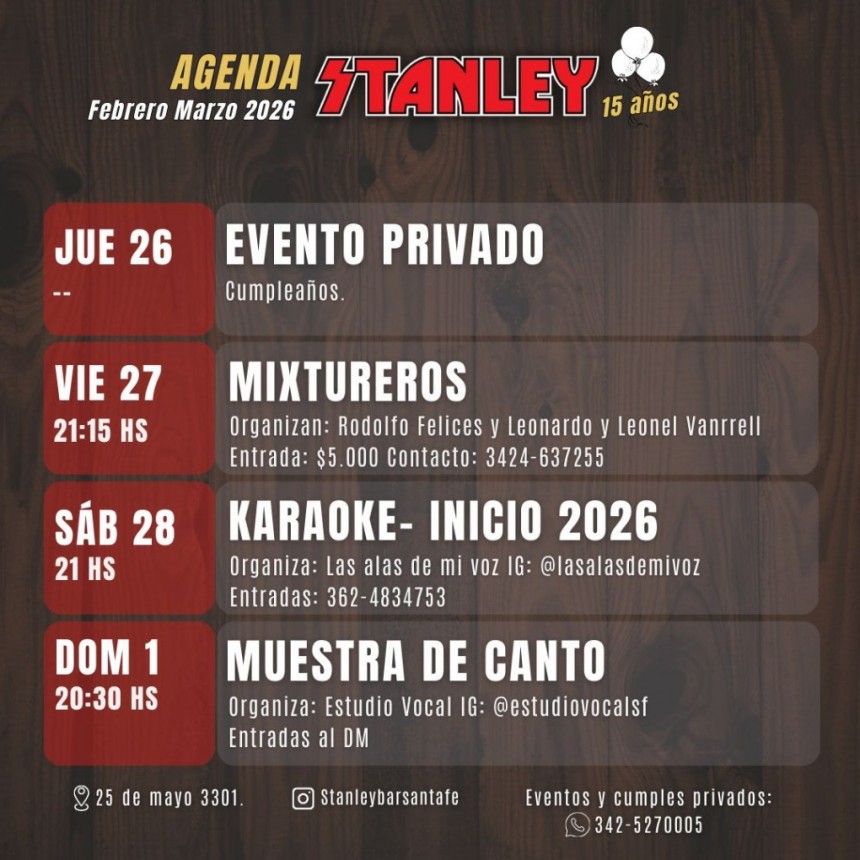 Agenda de Stanley para este fin de semana