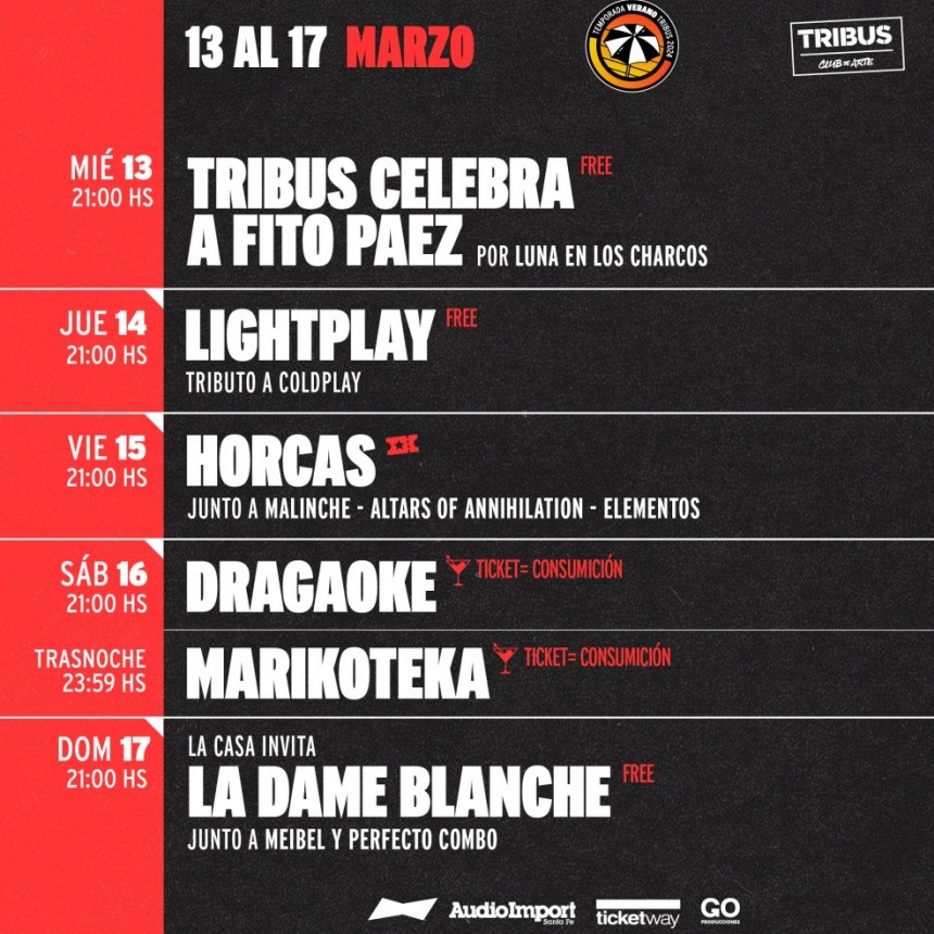 Programaci&oacute;n de Tribus desde el 13/3 al 17/3