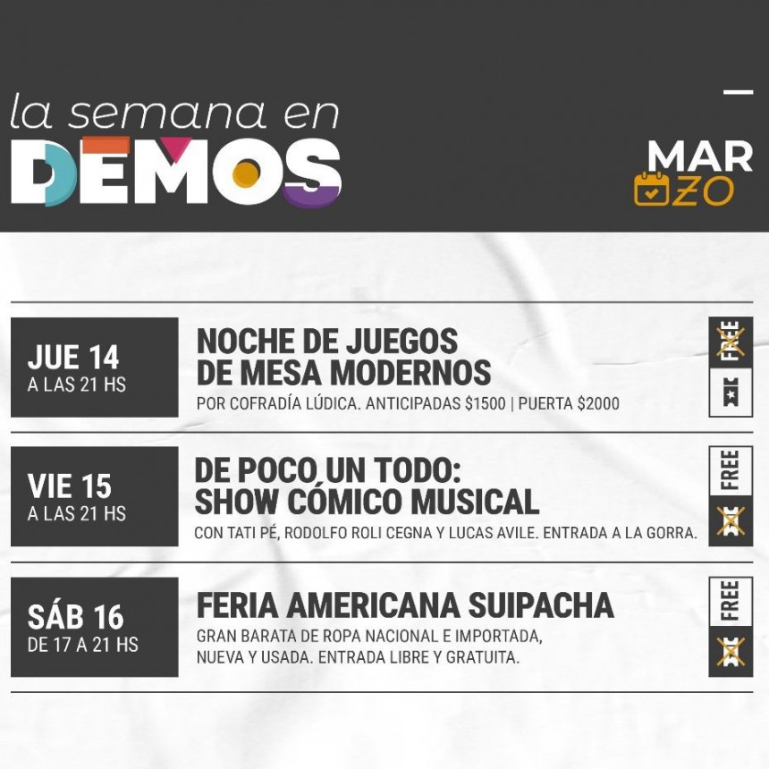Programaci&oacute;n de Demos del 14/3 al 16/3