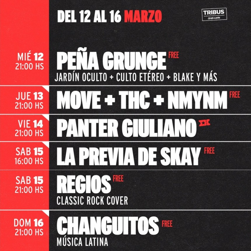 Agenda de Tribus del 12/3 al 16/3