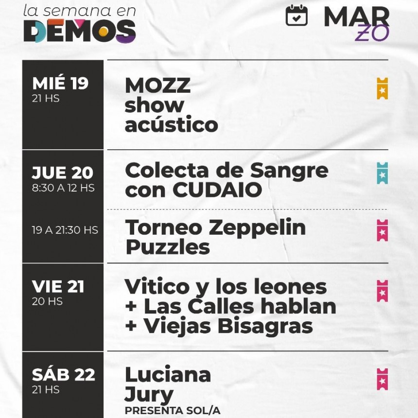 Programaci&oacute;n de DEMOS del 19/3 al 22/3