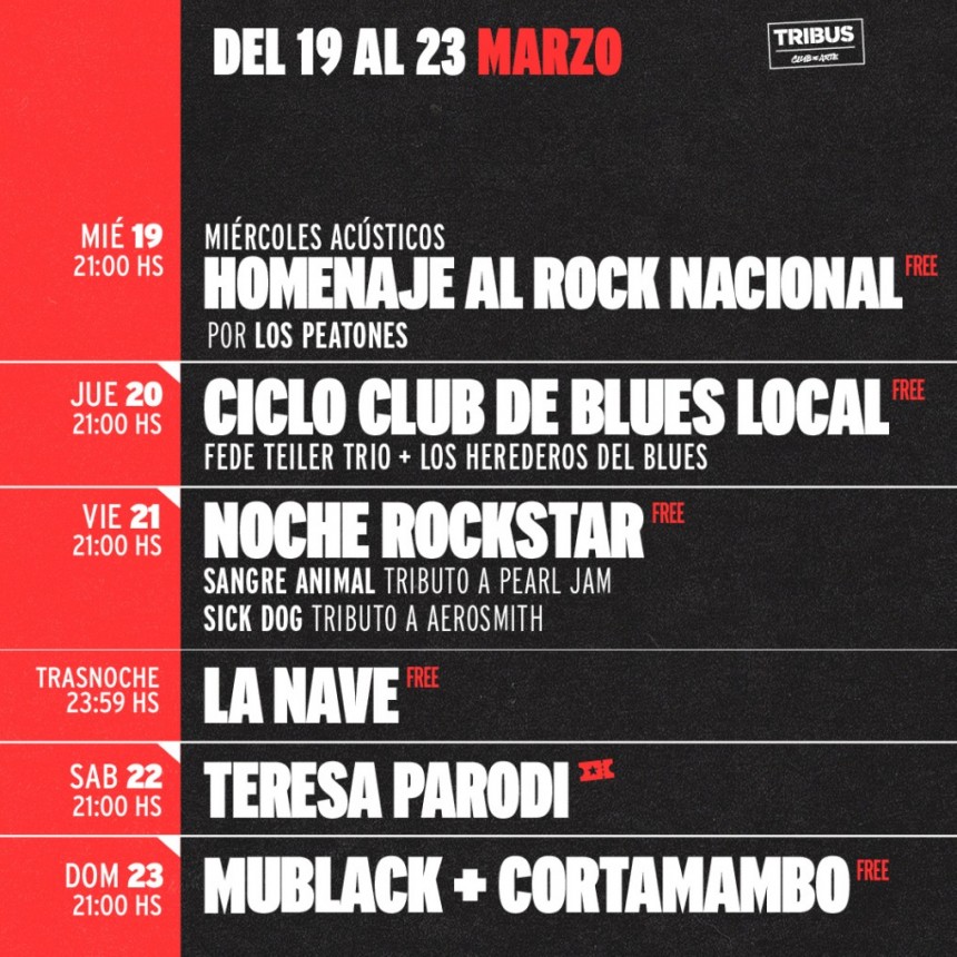 AGENDA SEMANAL TRIBUS CLUB DE ARTE:  MI&Eacute;RCOLES 19 A DOMINGO 23 DE MARZO 