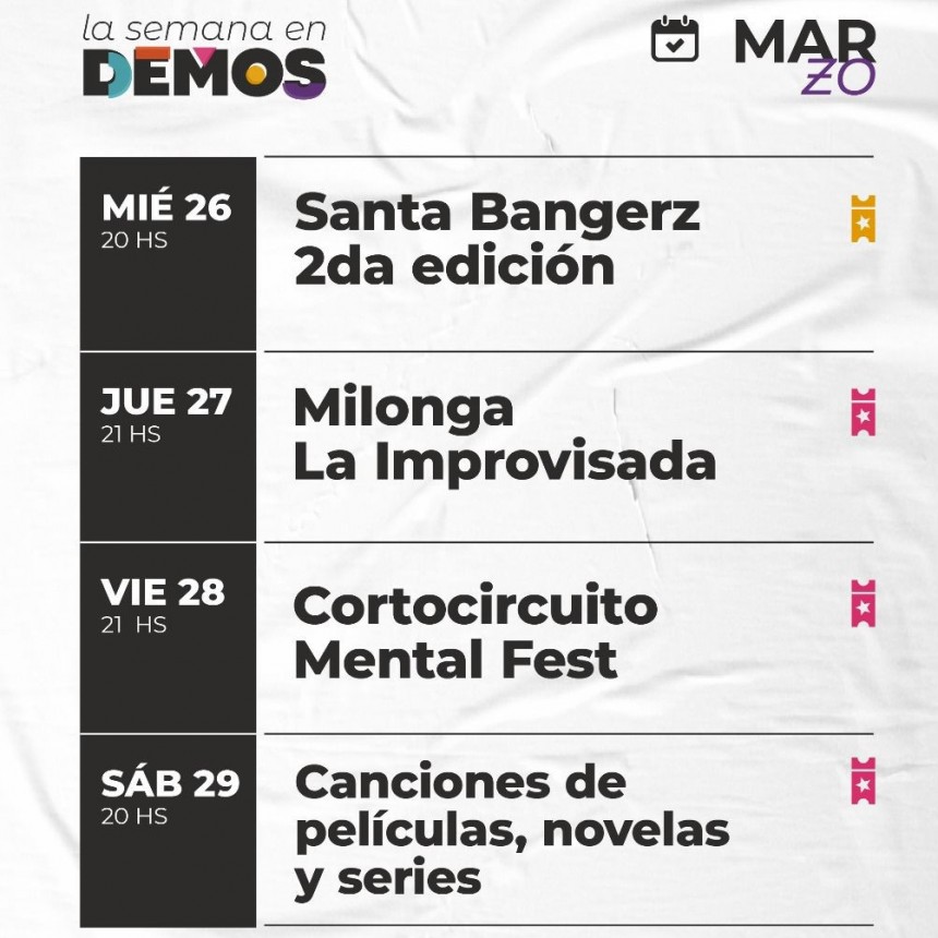 Agedna de DEMOS del 26/3 al 29/3
