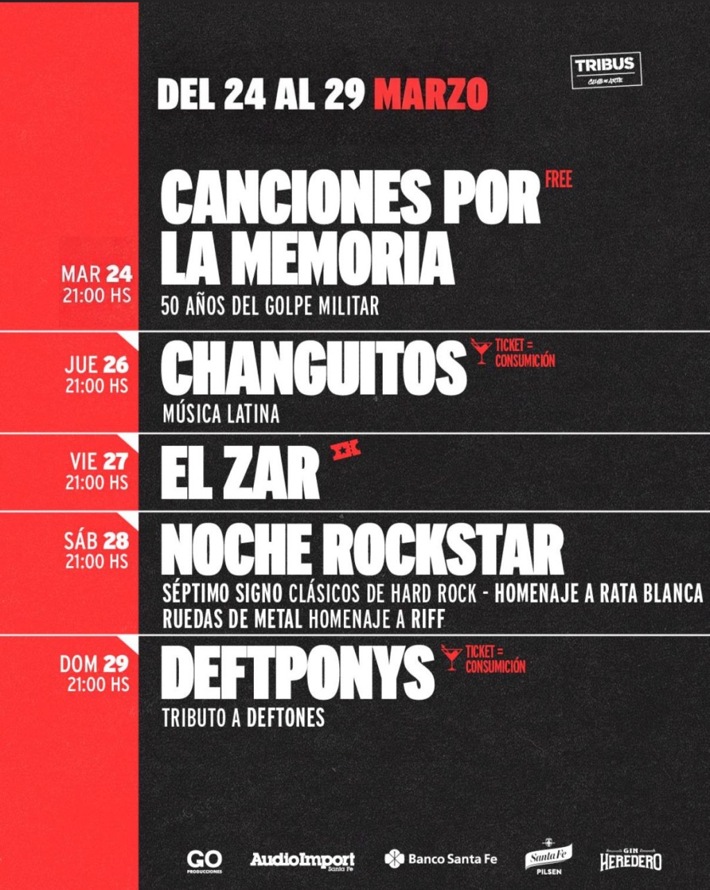 AGENDA SEMANAL TRIBUS CLUB DE ARTE: MARTES 24 A DOMINGO 29 DE MARZO