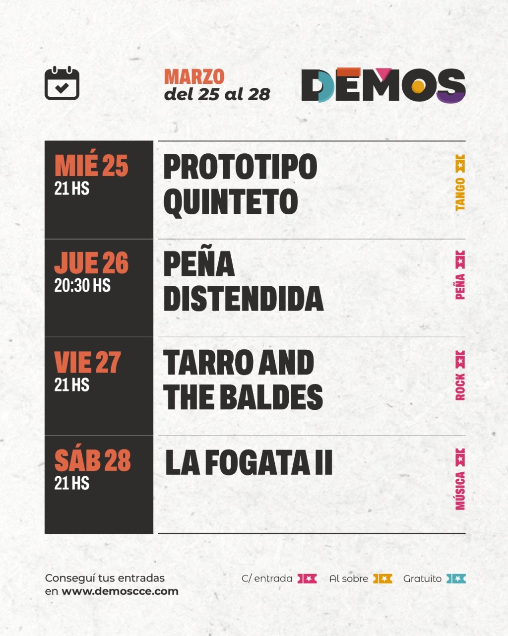Programaci&oacute;n de DEMOS del 25/3 al 28/3