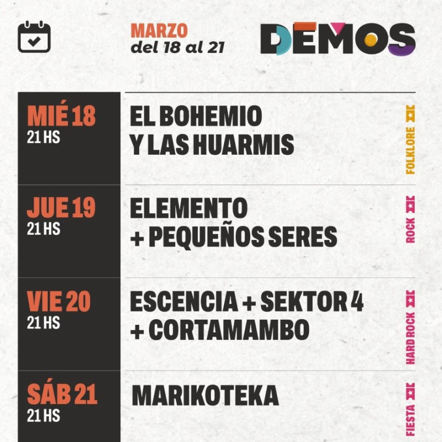Programaci&oacute;n de  DEMOS del 18 al 21 de marzo