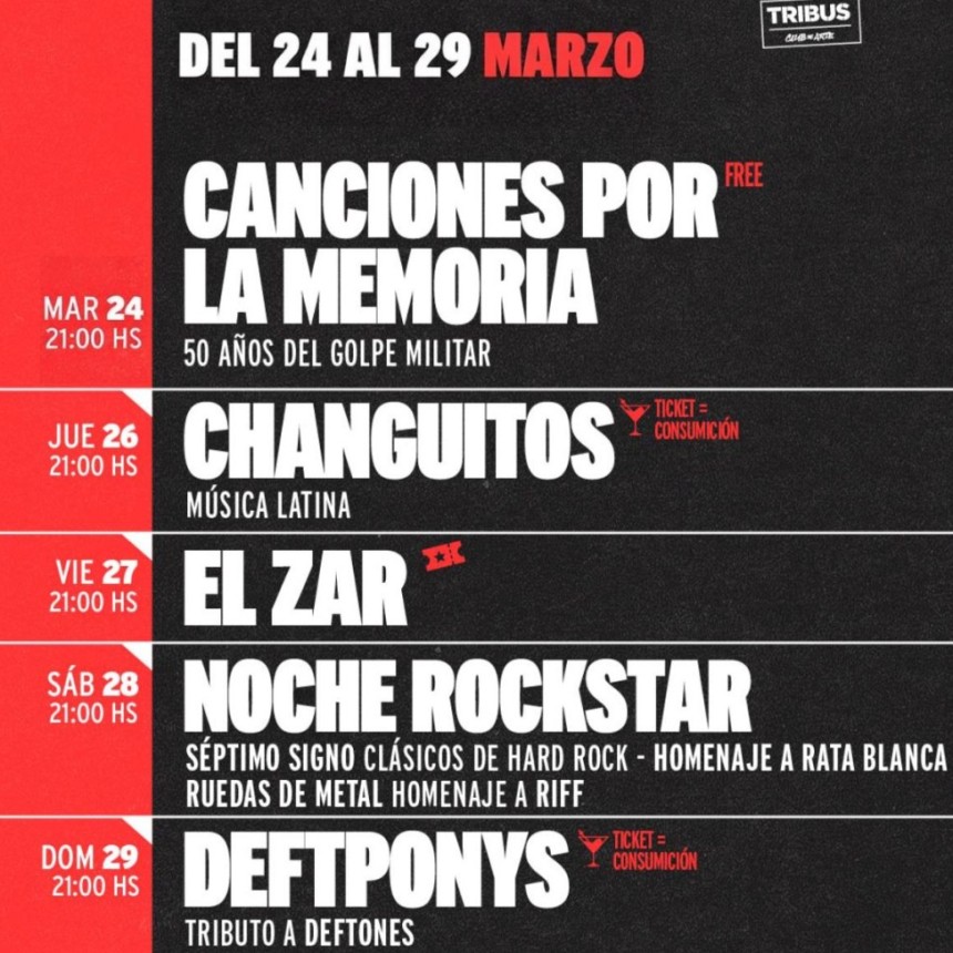 AGENDA SEMANAL TRIBUS CLUB DE ARTE: MARTES 24 A DOMINGO 29 DE MARZO