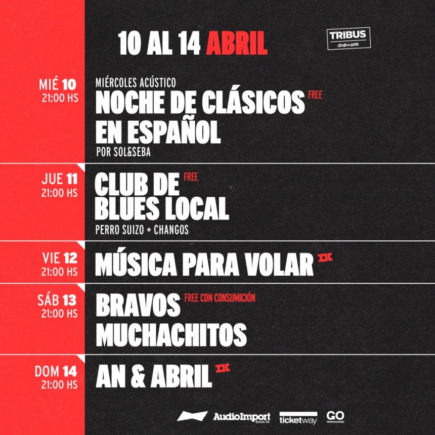 programaci&oacute;n de Tribus desde el 10/4 al 14/4