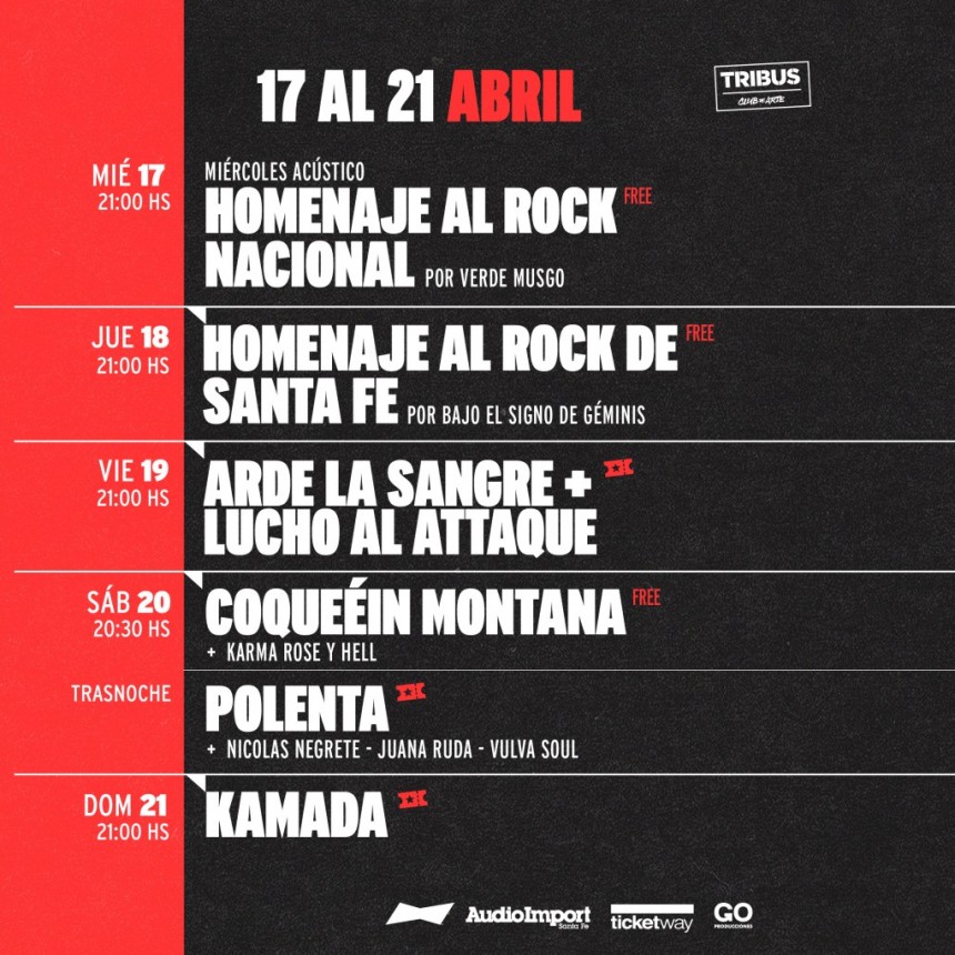 Programaci&oacute;n de Tribus 17/4 al 21/4