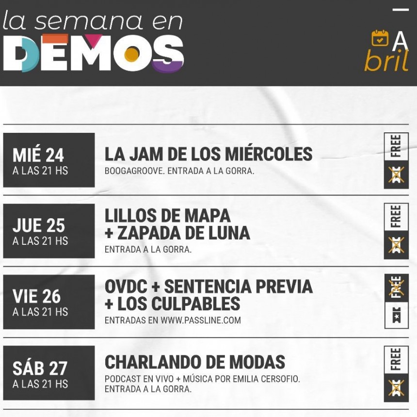 Programaci&oacute;n de Demos del 24/4 al 27/4