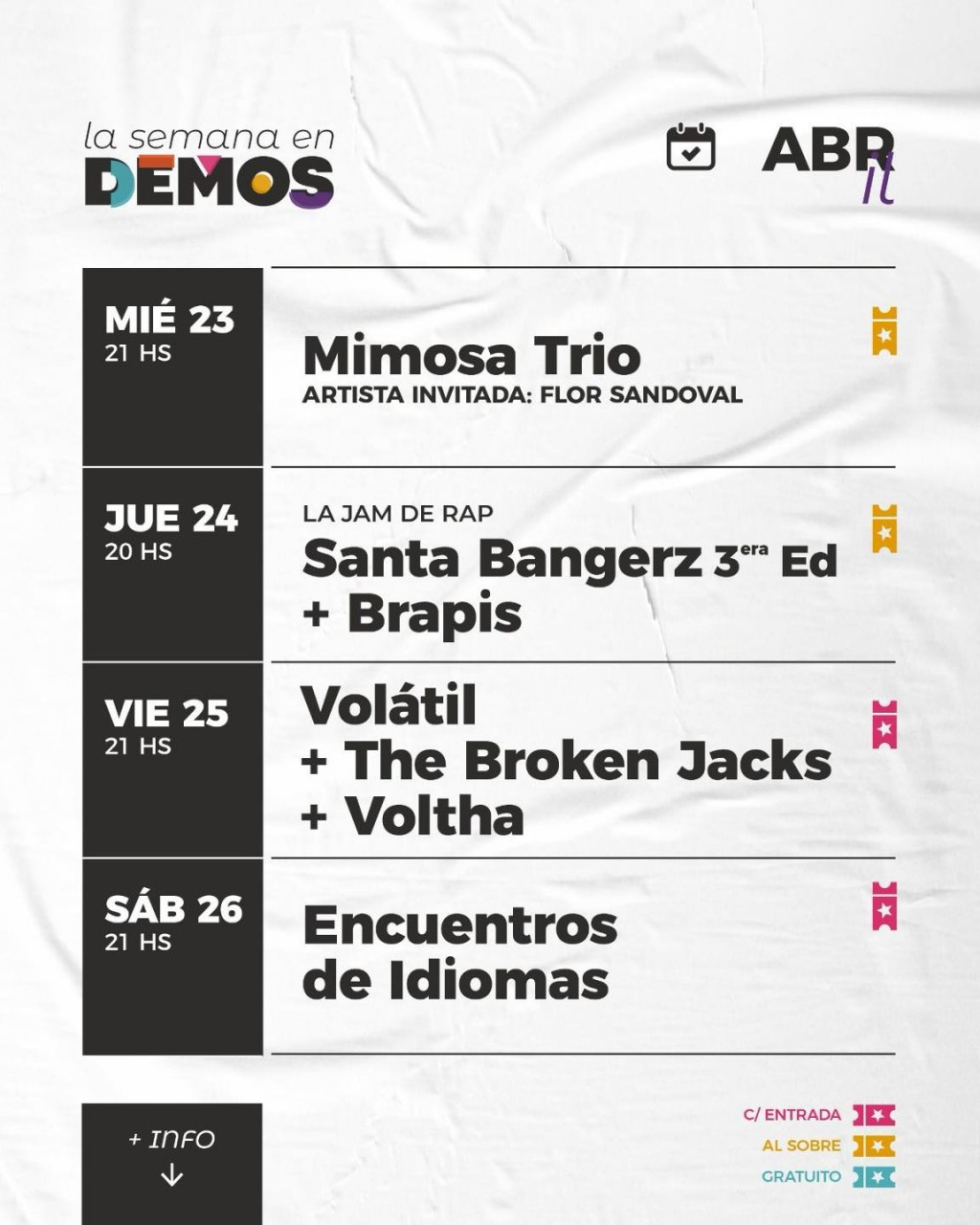 AGENDA SEMANAL de DEMOS del 23/4 al 26/4