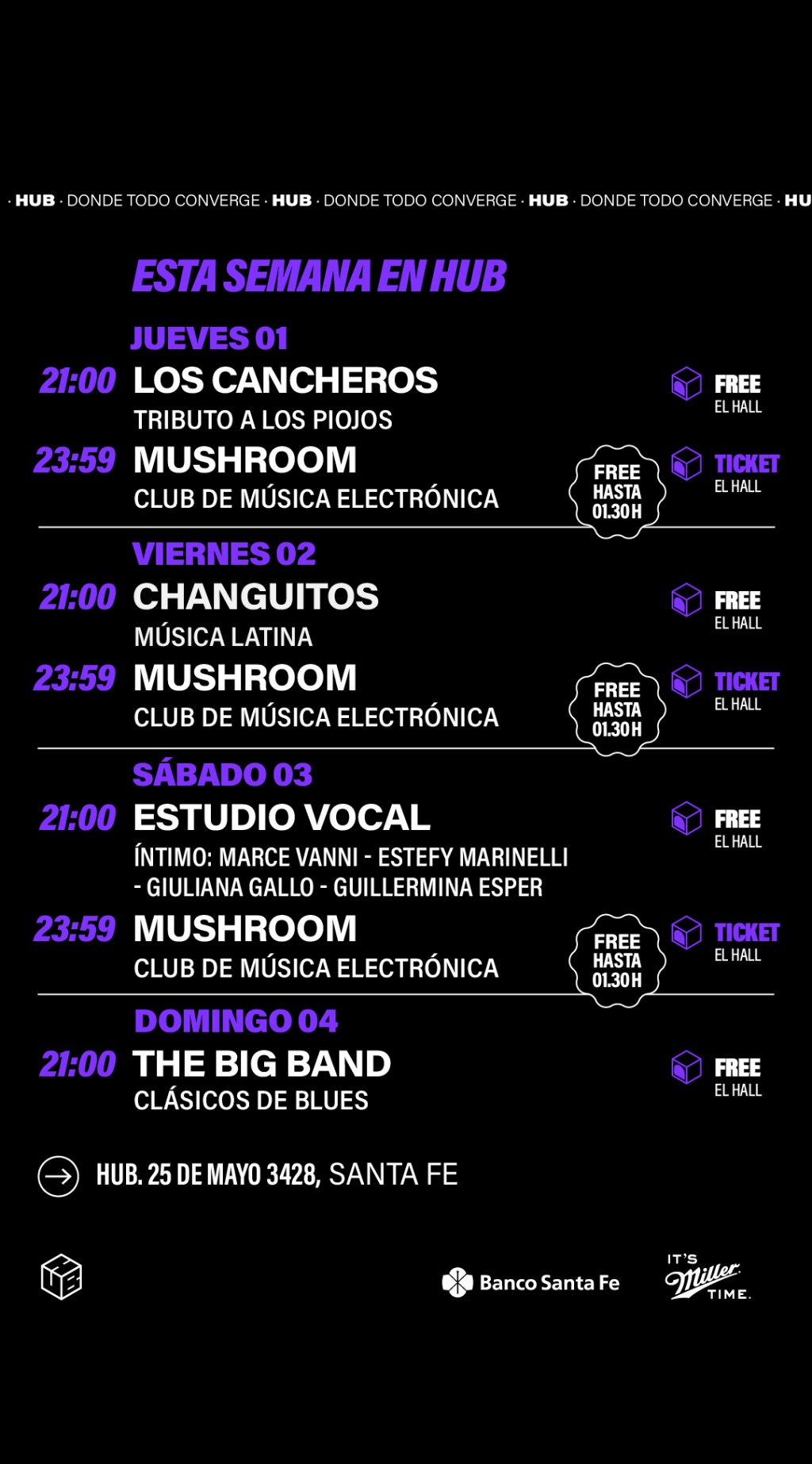 AGENDA SEMANAL HUB:  JUEVES 1 A DOMINGO 4 DE MAYO