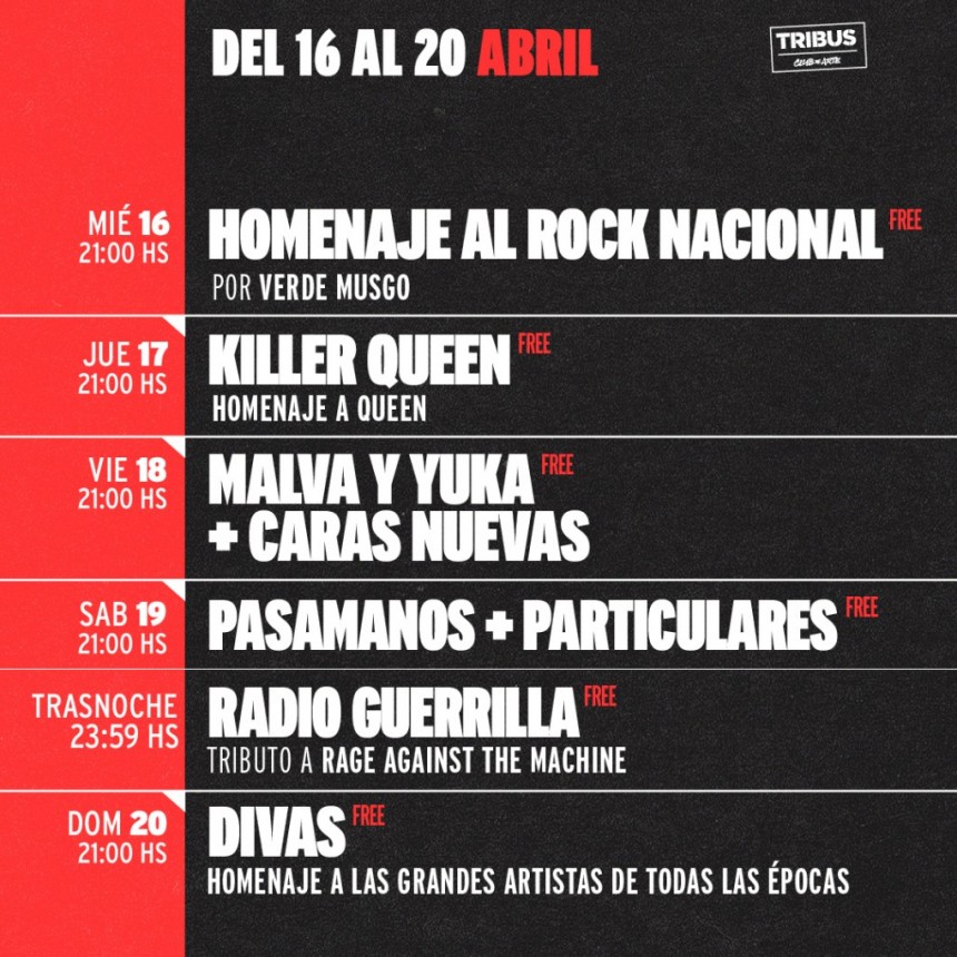 AGENDA SEMANAL TRIBUS CLUB DE ARTE:  16/4 al 20/4