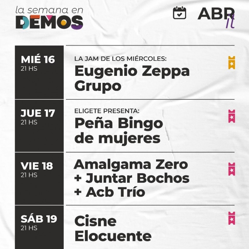 Agenda de DEMOS  del 16/4 al 19/4