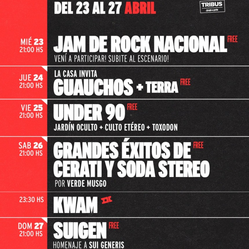 AGENDA SEMANAL TRIBUS CLUB DE ARTE:  MI&Eacute;RCOLES 23 A DOMINGO 27 DE ABRIL