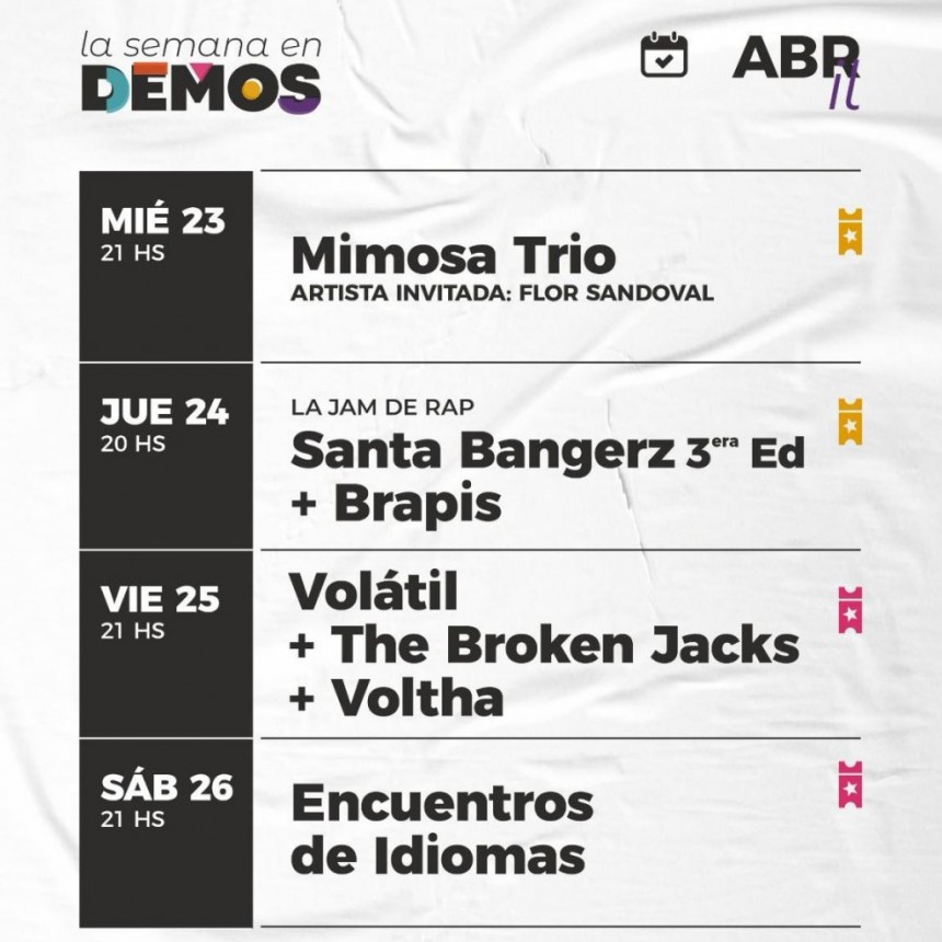 AGENDA SEMANAL de DEMOS del 23/4 al 26/4