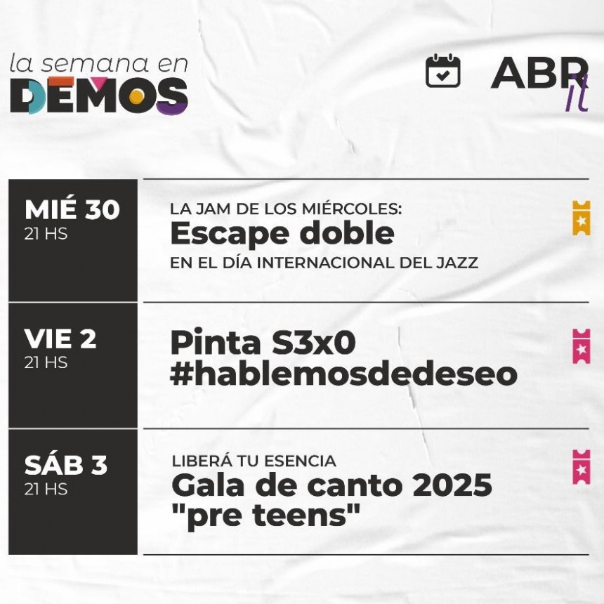 Programación de DEMOS del 30/4 al 3/5