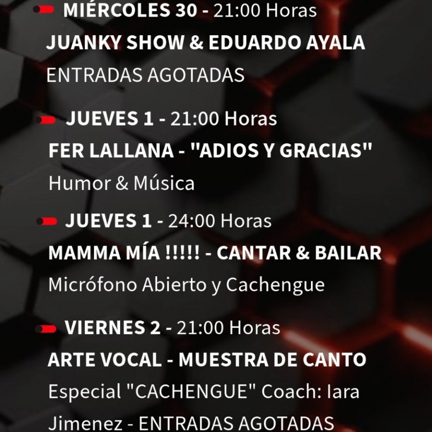 Programación de Stanley Bar del 30/4 al 3/5