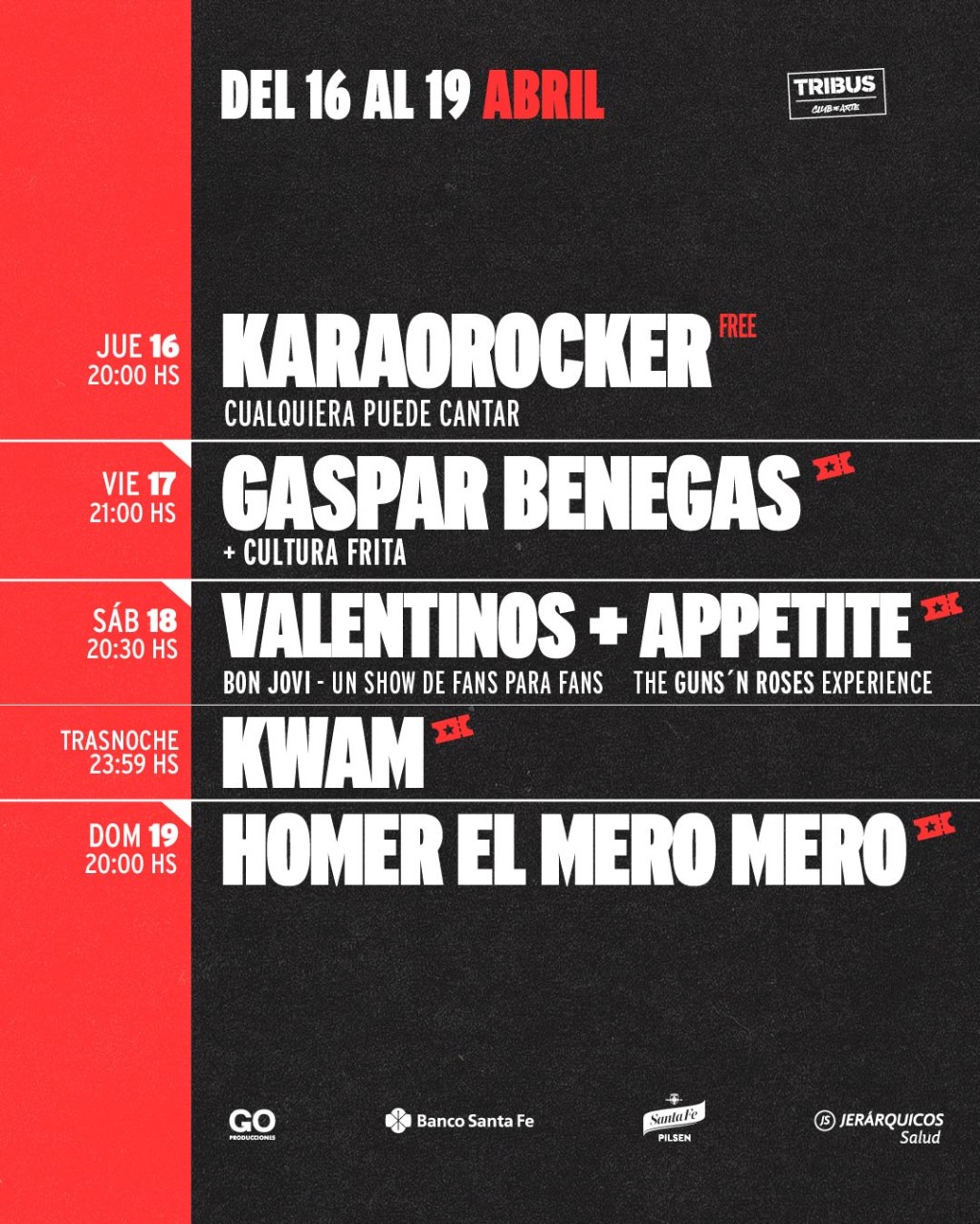 AGENDA SEMANAL TRIBUS CLUB DE ARTE: JUEVES 16 A DOMINGO 19 DE ABRIL