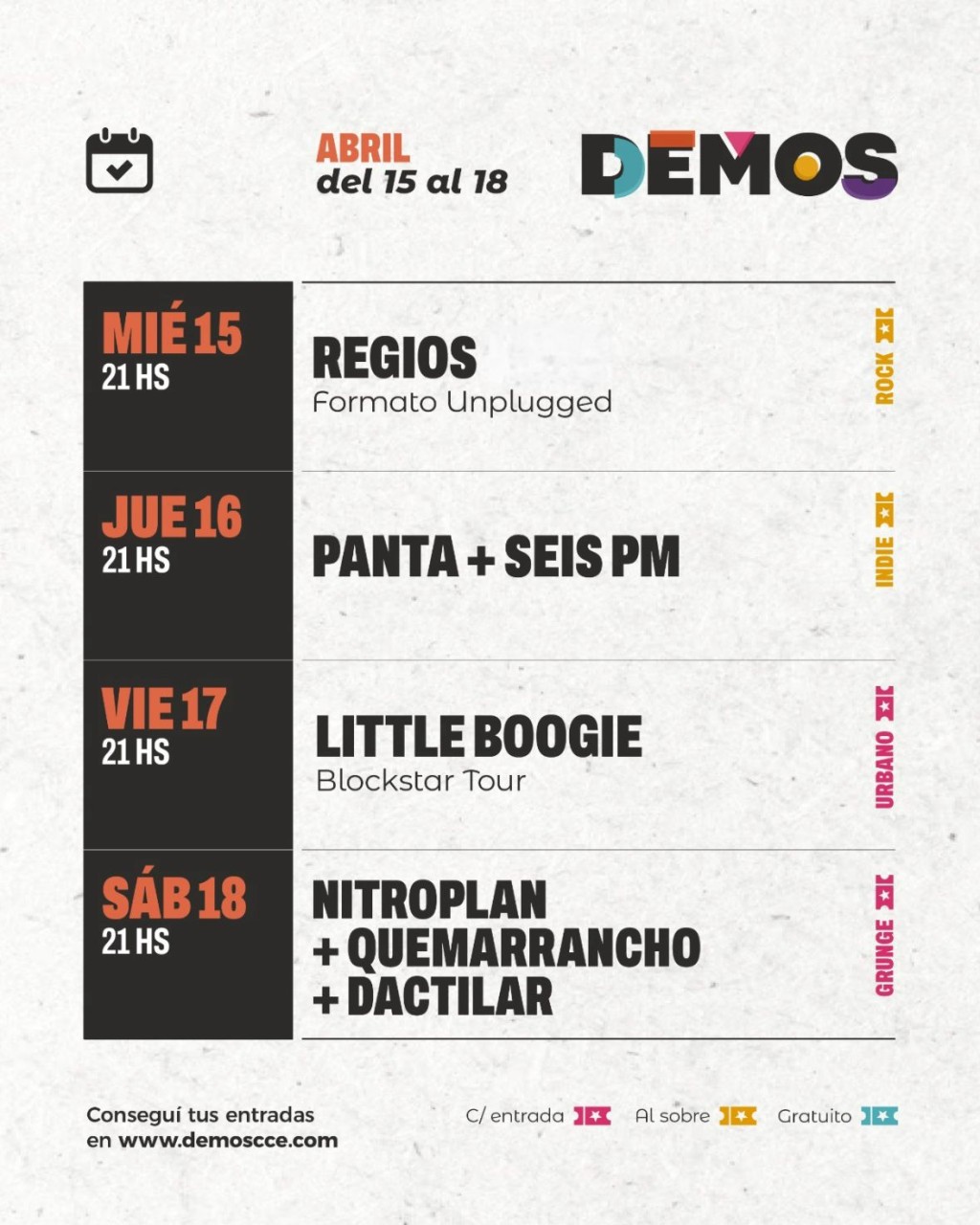 ESTA SEMANA EN DEMOS DEL 15 AL 18 DE ABRIL