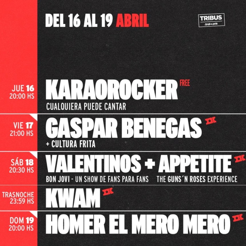 AGENDA SEMANAL TRIBUS CLUB DE ARTE: JUEVES 16 A DOMINGO 19 DE ABRIL
