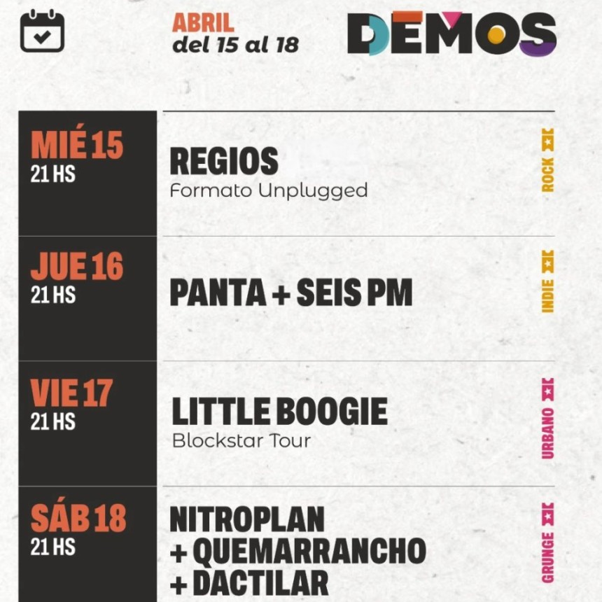 ESTA SEMANA EN DEMOS DEL 15 AL 18 DE ABRIL