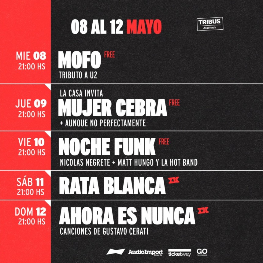Cartelera de TRIBUS del 8/5 al 12/5