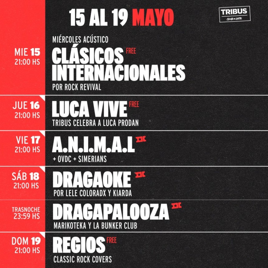 Programaci&oacute;n de TRIBUS del 15/5 al 19/5