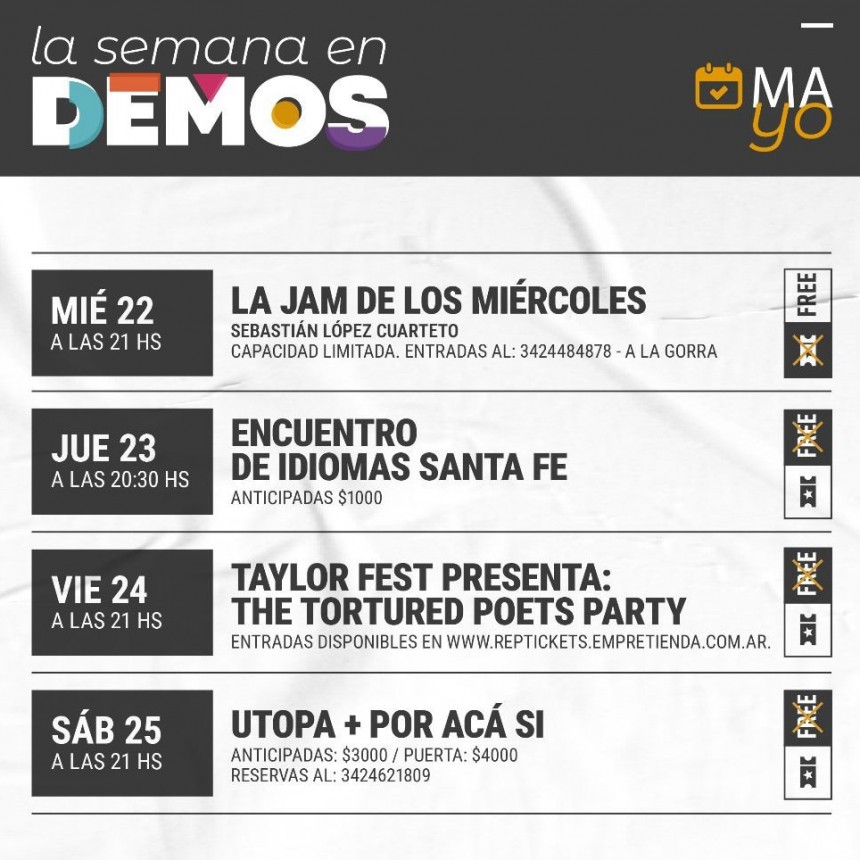 DEMOS y su programaci&oacute;n del 22/5 al 25/5