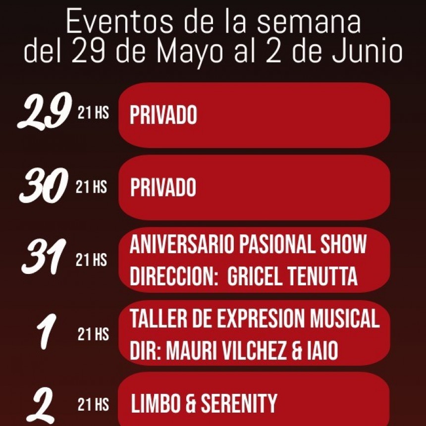 Programaci&oacute;n de Stanley Bar del 29/5 al 2/6