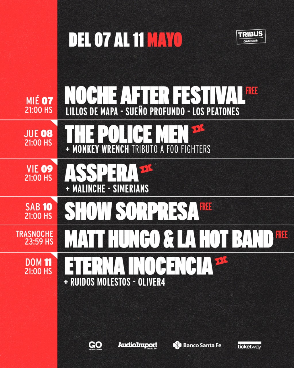 Programación de TRIBUS Club de Arte del 7/5 al 11/5