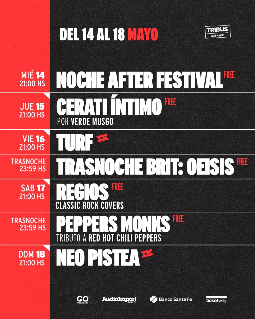 Programación de TRIBUS del 14/5 al 18/5