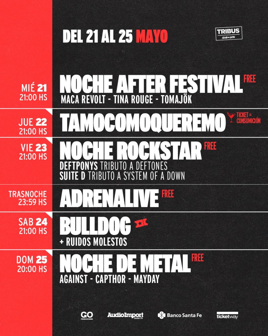 Agenda de Tribus del 21/5 al 25/5