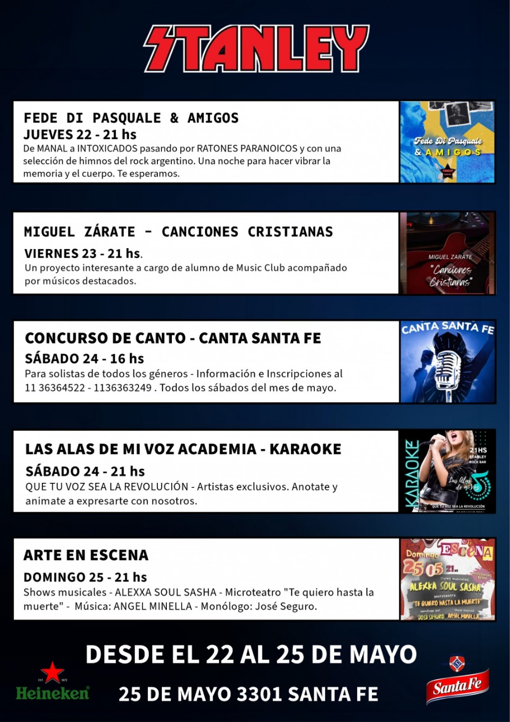 Agenda de Stanley del 22/5 al 25/5