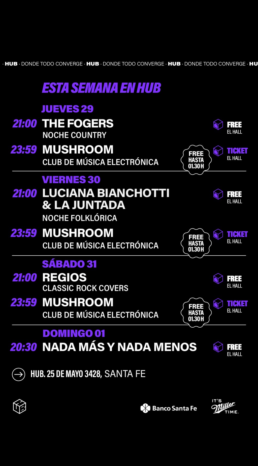Agenda de HUB  del 29/5 al 1/6