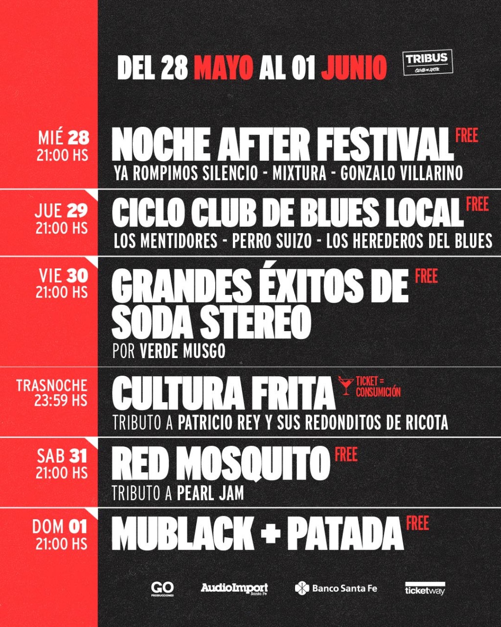 Agenda de TRIBUS del 28/5 al 1/6
