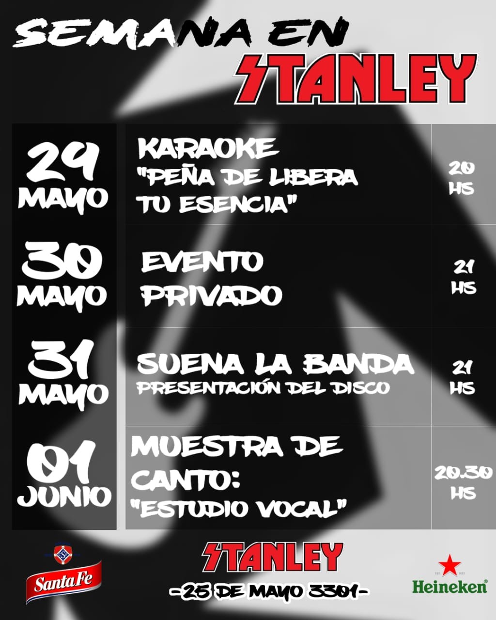 Agenda de STANLEY del 29/5 al 1/6