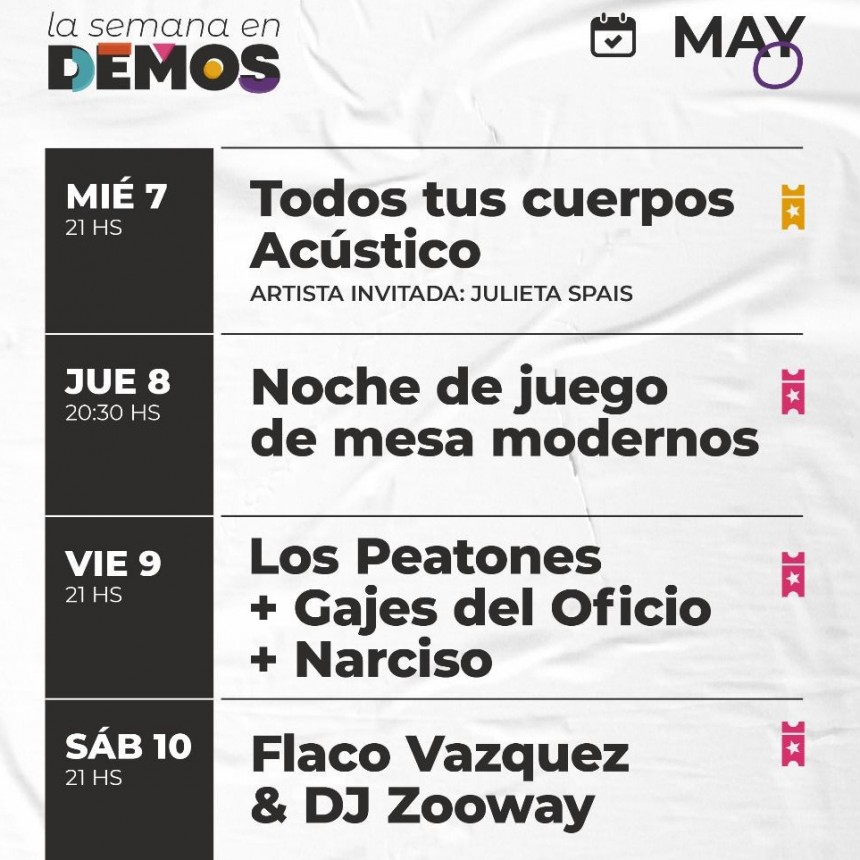 Programación de DEMOS del 7/5 al 10/5