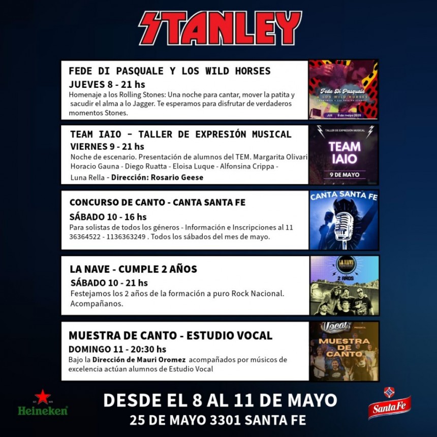 Programación de Stanley Bar del 8/5 al 11/5