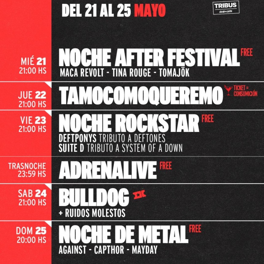 Agenda de Tribus del 21/5 al 25/5