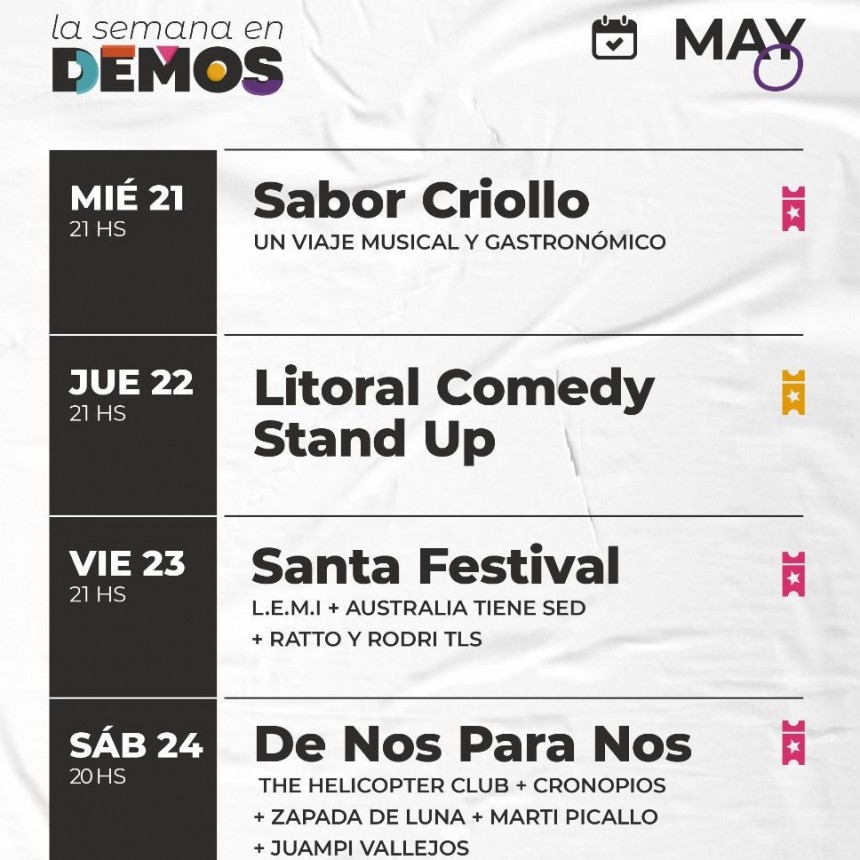 Agenda de DEMOS del 21/5 al 24/5